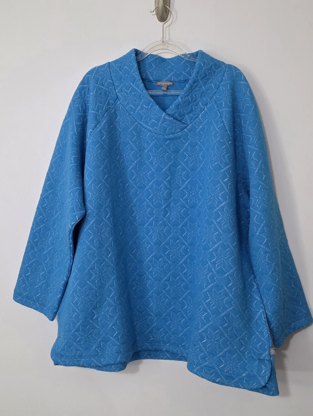 Talbots Quilted Snowflake Embossed Pullover Vibrant Blue Cabincore Festive 2X